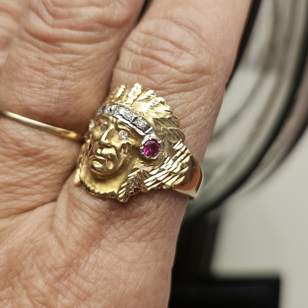 14kt Yellow Gold Native American Chief Ring 8.25 gr. - Picture 5 of 5